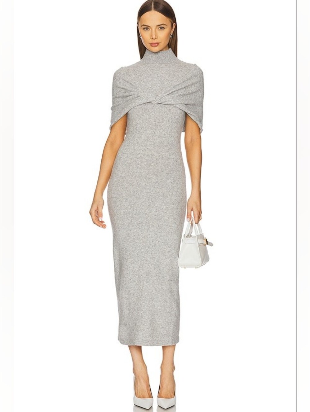 SER.O.YA Revolve Knit Turtleneck Midi Dress in Light Gray Small